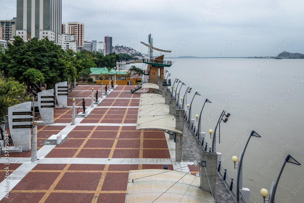 View of Malecon 2000 waterfront promenade - Guayaquil, Ecuador
