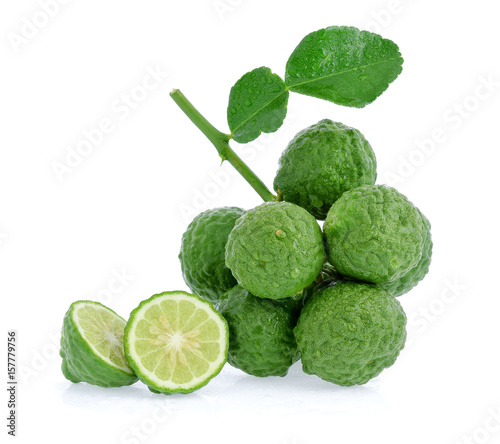 Bergamot fruit with drops of water isolated on white background