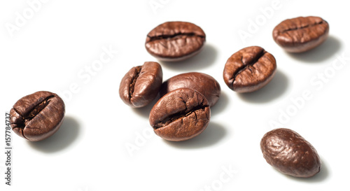 roasted coffee beans on white, (large depth of field, taken with tilt shift lens)