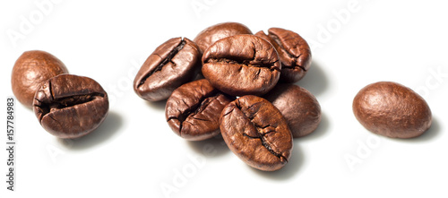 roasted coffee beans on white, (large depth of field, taken with tilt shift lens)