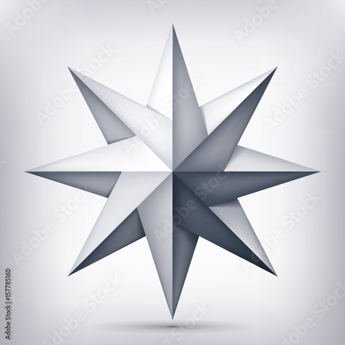 Volume eight-pointed twisted star, 3d object, geometry shape, mesh version, abstract vector 