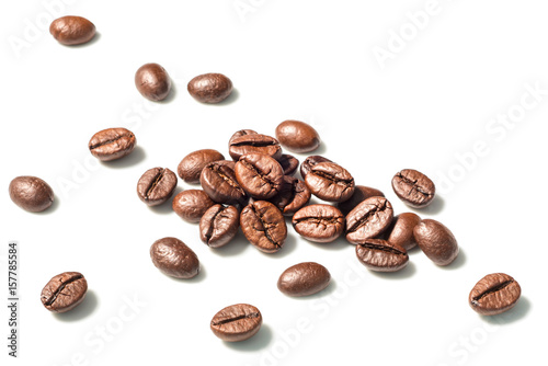roasted coffee beans on white, (large depth of field, taken with tilt shift lens)