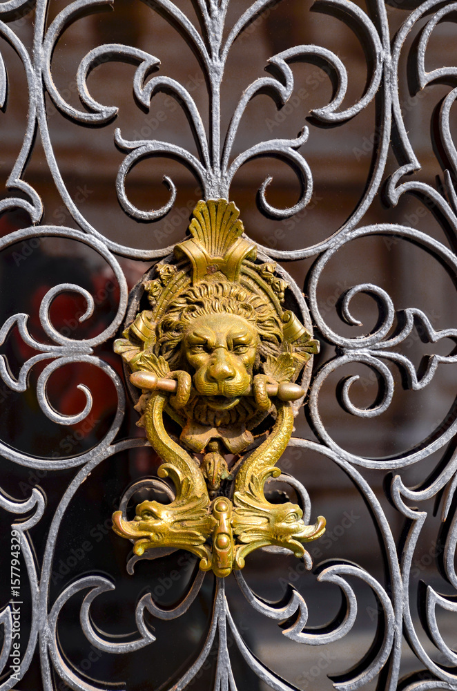 Decorative gilded lion head golden door knob