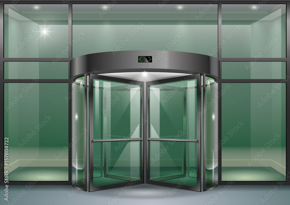 The facade of a modern shopping center or station, an airport with revolving doors. Vector graphics The facade of a modern shopping center or station, an airport with revolving doors. Vector graphics