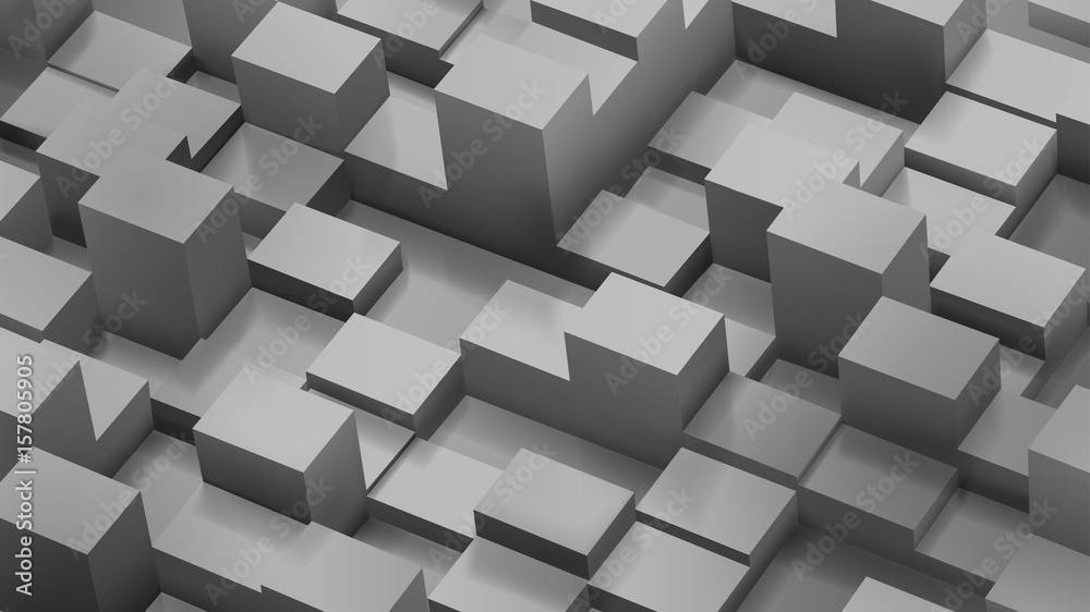 Abstract background of cubes and parallelepipeds in gray colors