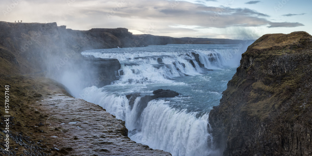 Landscape with Gullfoss waterfall and steam. Hrunamannahreppur, Arnessysla, Sudurland, Iceland, Europe. Landscape with Gullfoss waterfall and steam. Hrunamannahreppur, Arnessysla, Sudurland, Iceland, Europe.