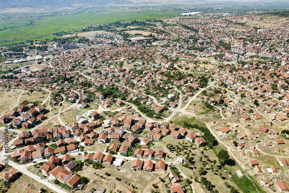 aerial view over the small town