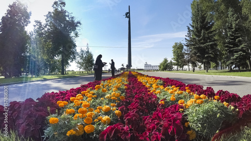 MOSCOW, RUSSIA - circa SEP, 2017: Victory monument in a bright sunny day in the Moscow Victory Park - Poklonnaya Hill