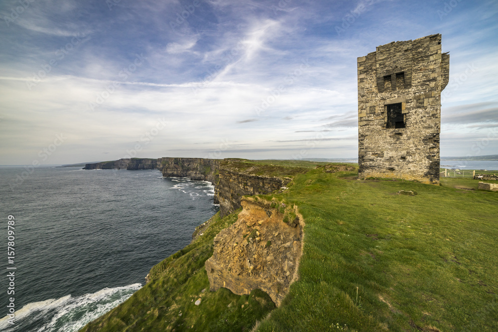 Moher Tower at Hag's Head. Cliffs of Moher, Liscannor, Co.Clare, Ireland, Europe.