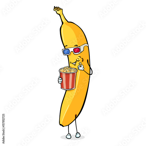 Vector Cartoon Character - Banana with Popcorn and 3d-Glasses