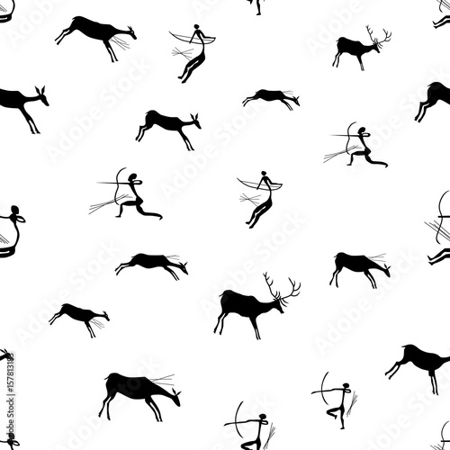 Rock paintings with Hunting scene