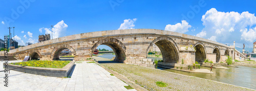Panoramic view of of a famous Stone bridge in Skopje, Macedonia