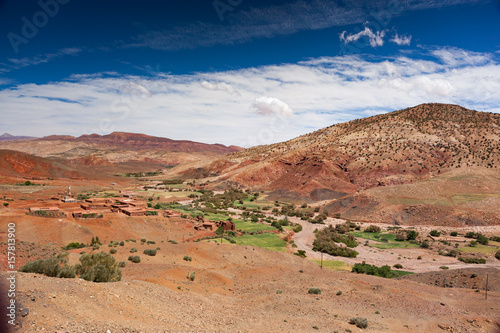 Ounilla Valley, Morocco, High Atlas Landscape. Argan trees on the road to Ouarzazate.Spingtime, sunny day. Africa. photo