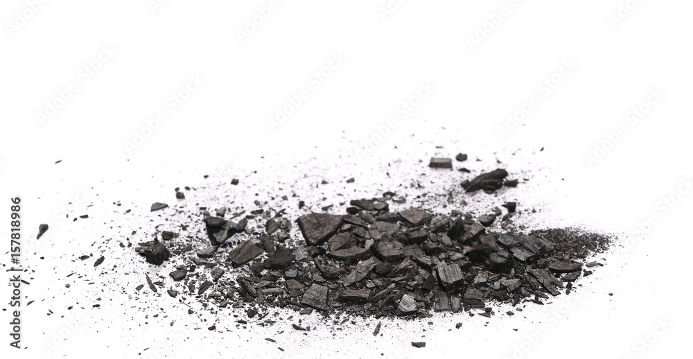 pile charcoal isolated on white background, xylanthrax, wood coal 