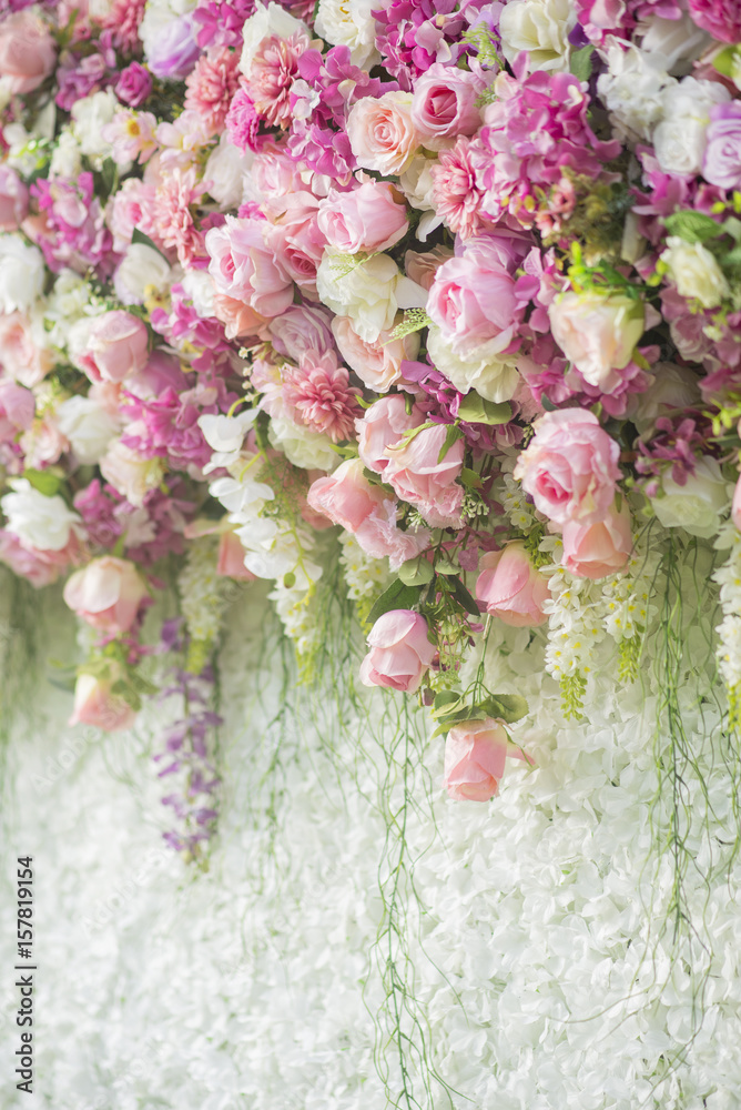 Fototapeta wedding backdrop with flower and wedding decoration