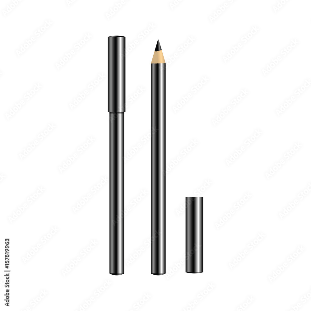 Black eyeliner for make-up isolated on white background. Open and closed eyeliner. Professional decorative cosmetics. Vector illustration. Black eyeliner for make-up isolated on white background. Open and closed eyeliner. Professional decorative cosmetics. Vector illustration.