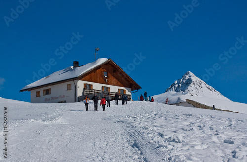 Alpe di Nemes refuge in Sexten Dolomites, South Tyrol, Bolzano, Italy