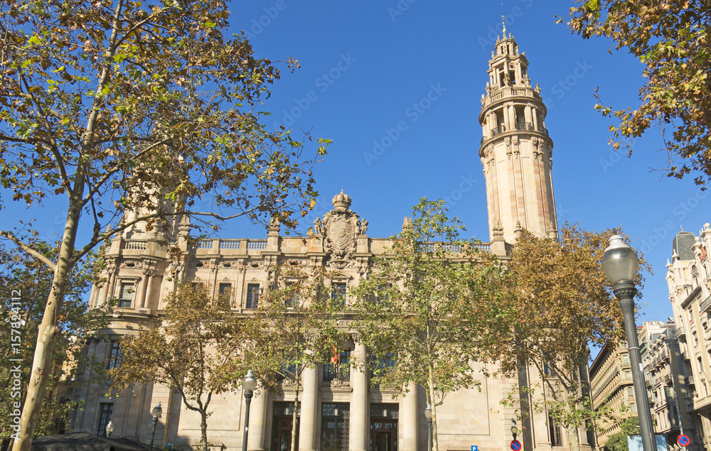 The famous central Post Office building in the city of Barcelona, Spain