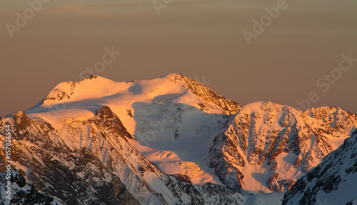 Europe  Italy  Lombardy. Mount Cevedale at sunset from Spiriti peak at sunset