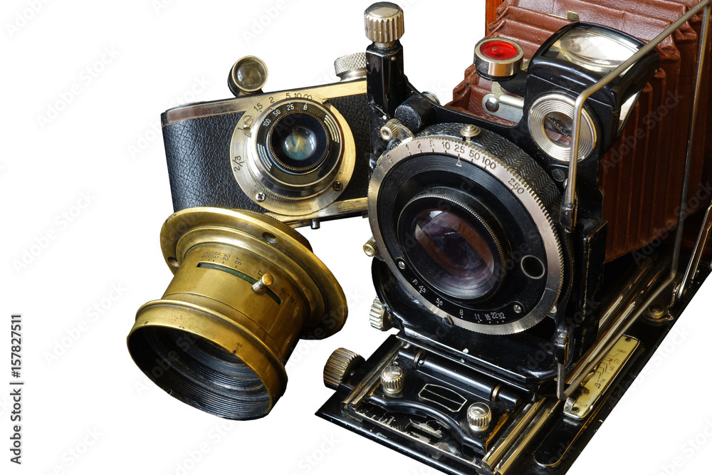 Vintage Camera. Old photo.Vintage camera last century mechanics. The