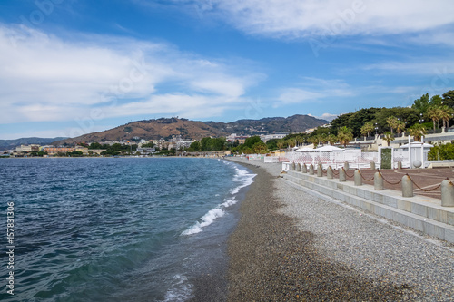 Beach in and city view at waterfront promenade  lungomare  - Reggio Calabria  Italy