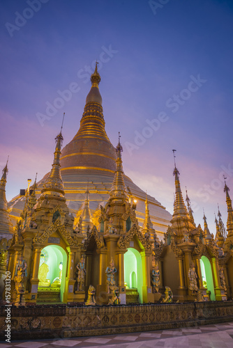 Yangon, Myanmar (Burma). Shwedagon pagoda at sunrise.