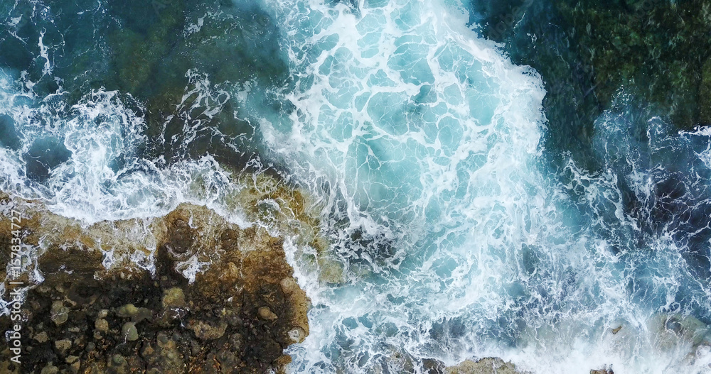 clear water of the Mediterranean Sea. Drone Point of View. 