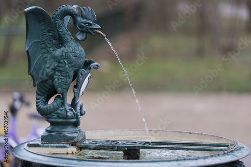 Symbol of a basilisk on water fountain. photo