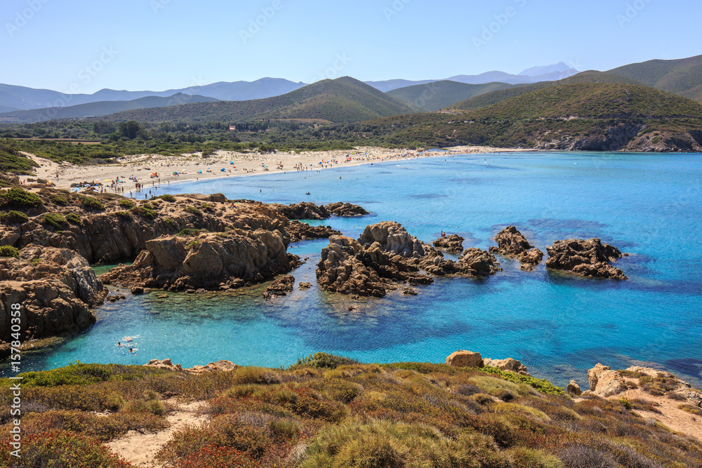 Balagne, Ostriconi beach seen from the surrounding hills, Corse, France