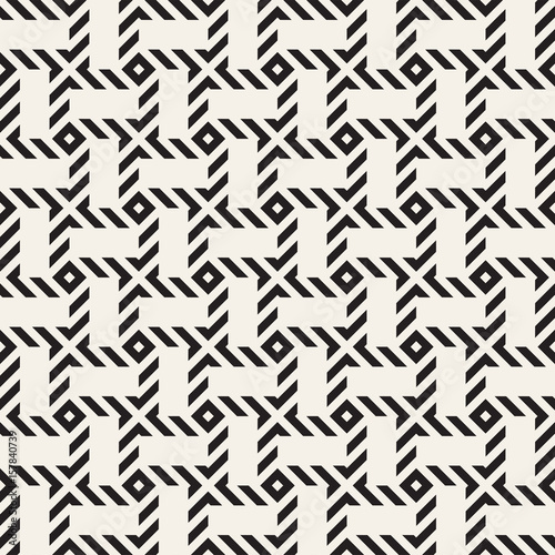 Crosshatch vector seamless geometric pattern. Crossed graphic rectangles background. Checkered motif. Seamless black and white texture of crosshatched lines. Trellis simple fabric print.