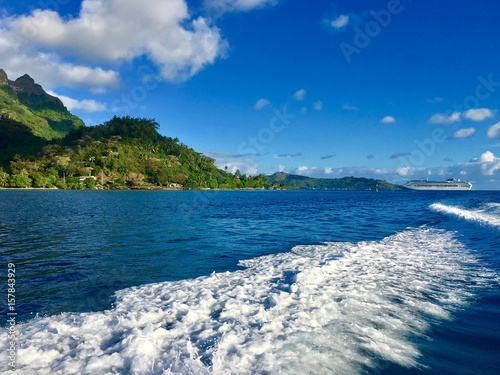 Beautiful view on the shore and coast line of Bora Bora, Tahiti, French Polynesia photo