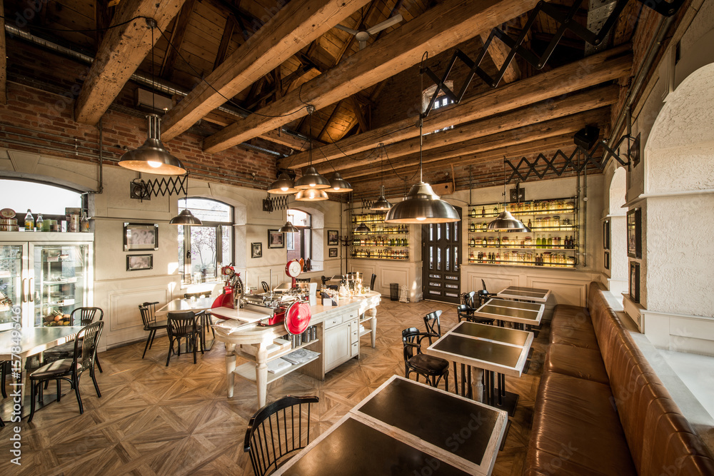 Rustic wooden caffee restaurant interior