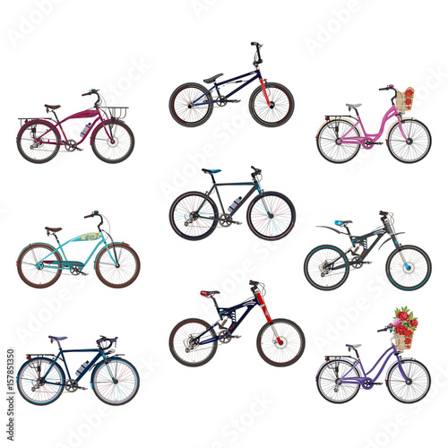 Vector set of bikes in flat style.