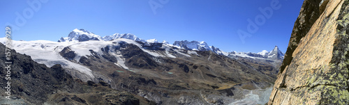Panoramic view of the mountain Liskamm part of the Mount Rosa massif. Zermatt Canton of Valais Pennine Alps Switzerland Europe