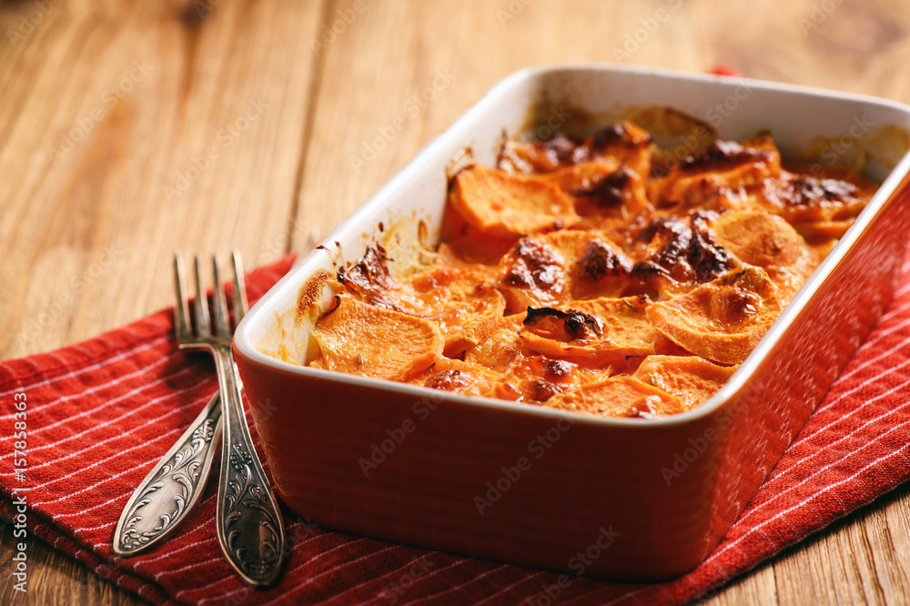 Vegetarian food - sweet potato casserole. Vegetarian food - sweet potato casserole.
