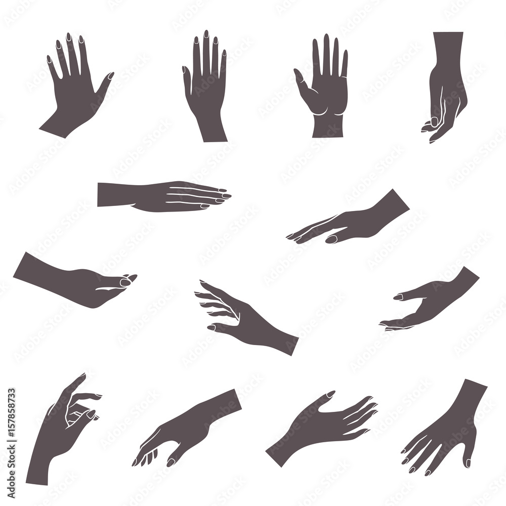 hands icon. Set of hands in different gestures emotions and signs on white background isolated vector illustration hands icon. Set of hands in different gestures emotions and signs on white background isolated vector illustration