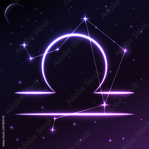 Space symbol of Libra of zodiac and horoscope concept, vector art and illustration.