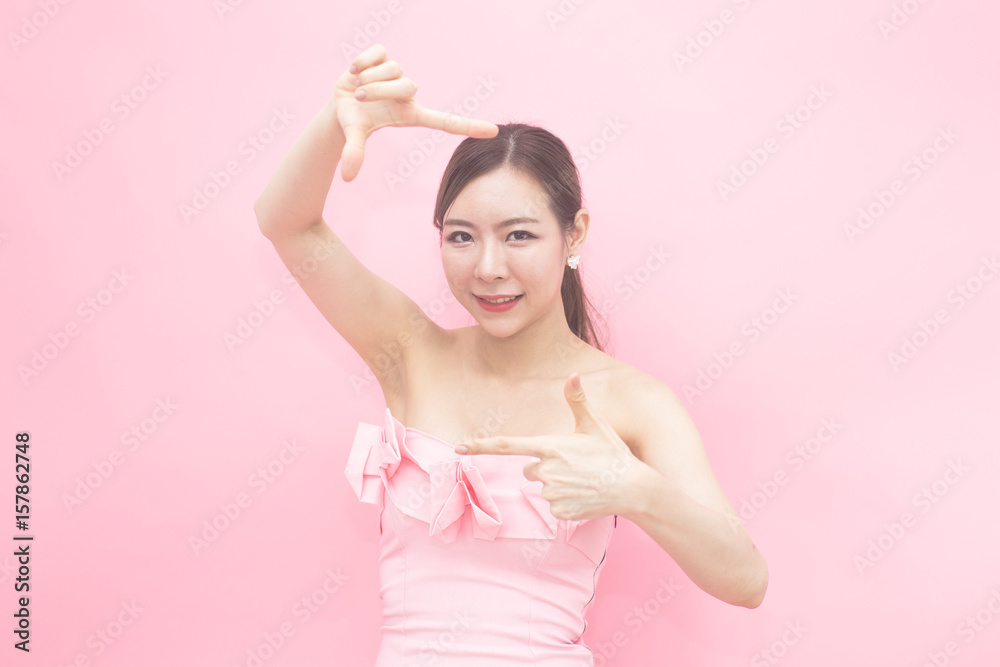 Korean woman fashion set sweet pink sexy girl, woman with skin care concept, isolated with pink background, 20-30 year old. Korean woman fashion set sweet pink sexy girl, woman with skin care concept, isolated with pink background, 20-30 year old.