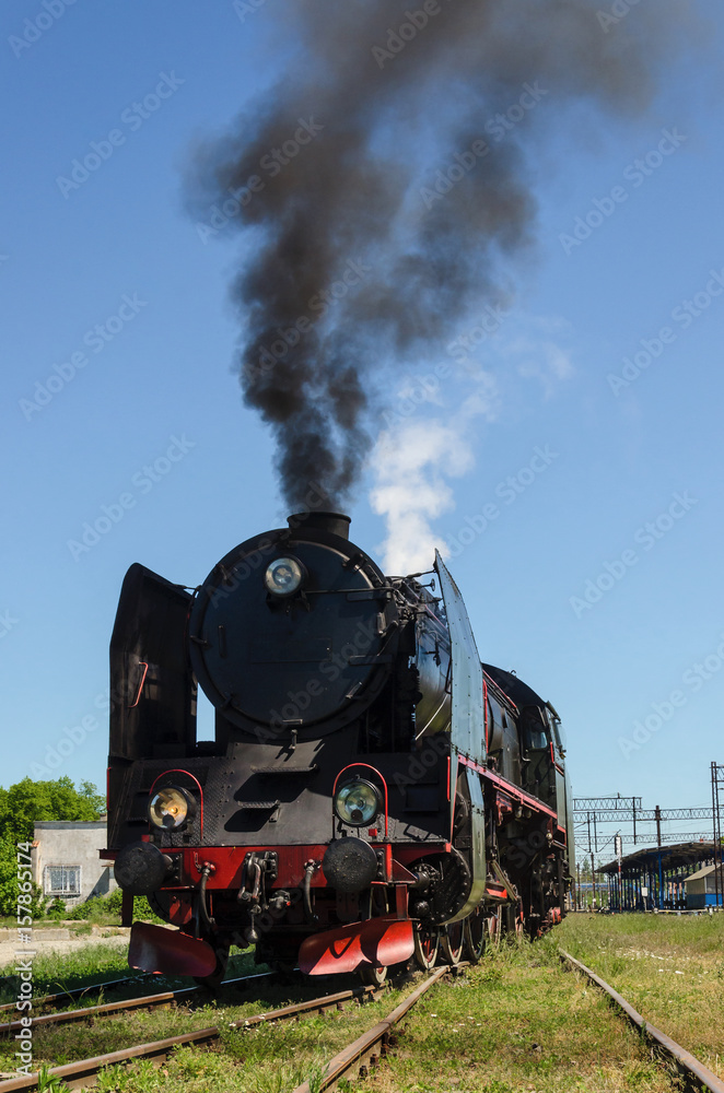 Naklejka premium LOCOMOTIVE - Historic train at railway crossings