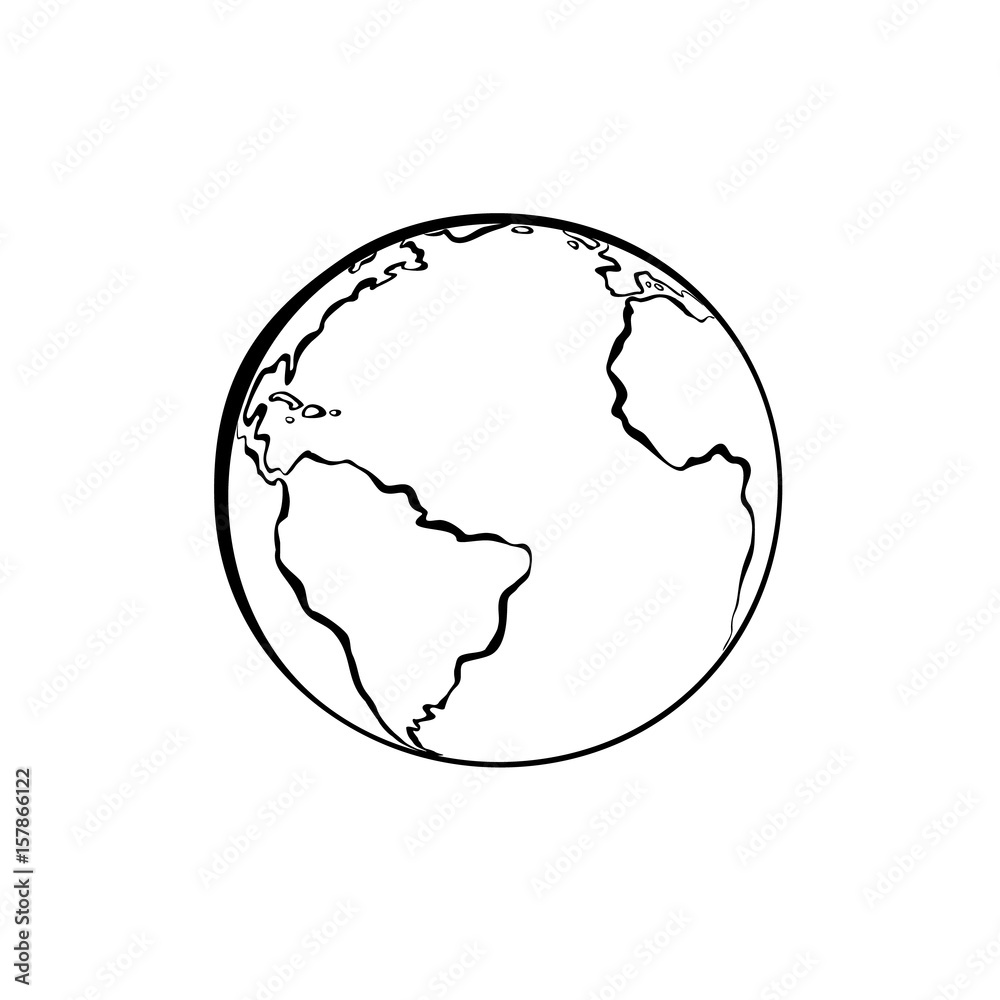 Earth icon hand-drawn on white background. World map or globe in doodles style. Environment design for earth day. Earth icon hand-drawn on white background. World map or globe in doodles style. Environment design for earth day.