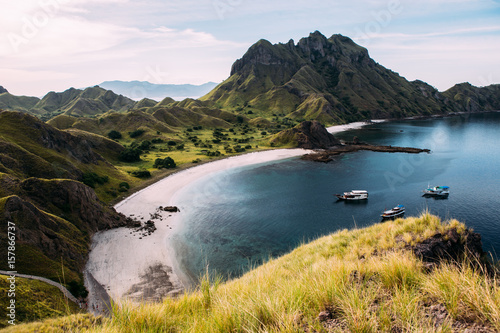 Landscape view from the top of Padar island in Komodo islands, Flores, Indonesia. photo