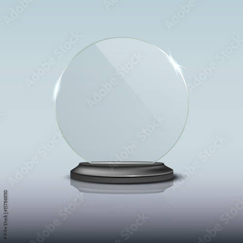 Glass winner podium plate template with mirror reflection. Vector illustration.