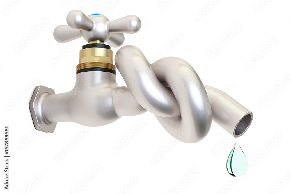Save water concept, water tap tied knot. 3D rendering Save water concept, water tap tied knot. 3D rendering