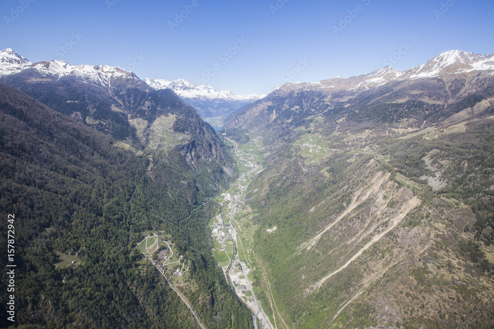 Aerial view of Poschiavo Valley Switzerland Europe