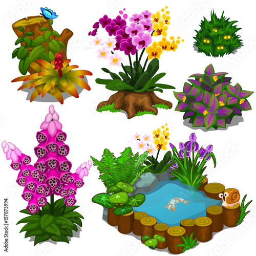Set of elements for design garden or an infield