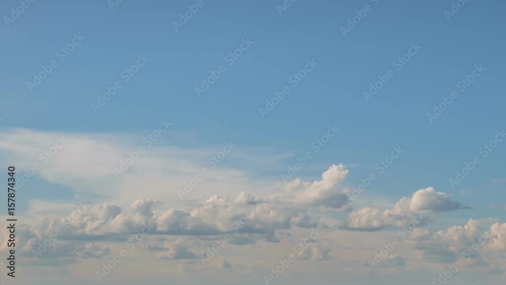 Russia, time lapse. Formation and rapid movement of white clouds of different shapes in the blue sky in late spring at sunset. Russia, time lapse. Formation and rapid movement of white clouds of different shapes in the blue sky in late spring at sunset.