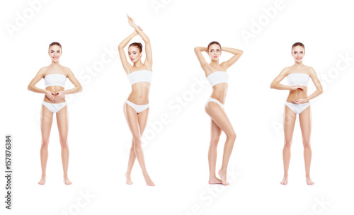 Young, sporty and fit girl in white underwear. Isolated background. Set collection. Fitness Concept.