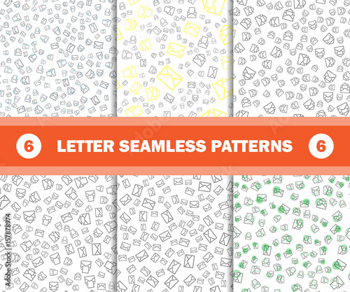 set of seamless pattern with mail envelopes. Vector background for postal delivery.