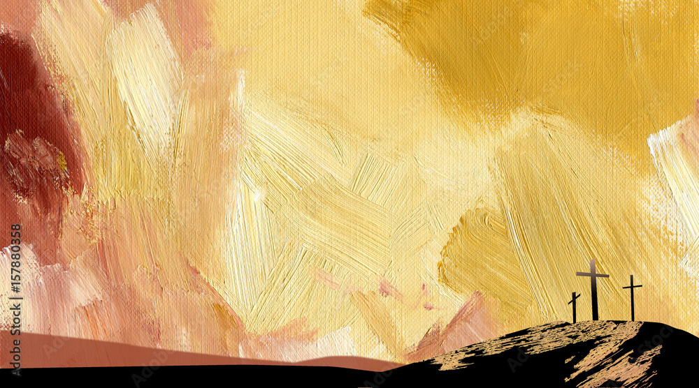 Obraz premium Graphic abstract background Calvary crosses yellow