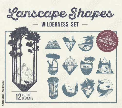 Set of landscape shapes, icons or labels